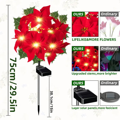 🌺Artificial Christmas Poinsettia Flower Solar Light🎄🎅(Waterproof, Garden, Xmas Party Decoration)