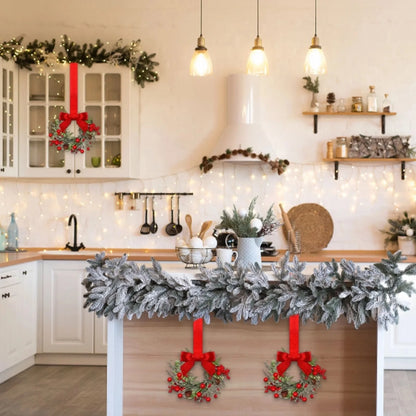 🎄Mini Christmas Wreaths with Ribbon Bows for Holiday Home Decor🎀