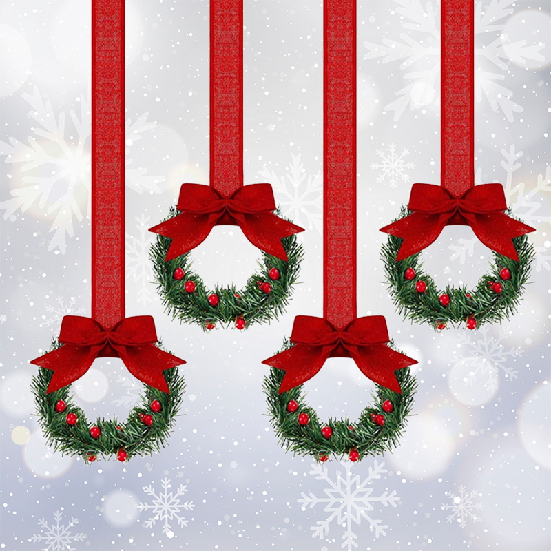 🎄Mini Christmas Wreaths with Ribbon Bows for Holiday Home Decor🎀
