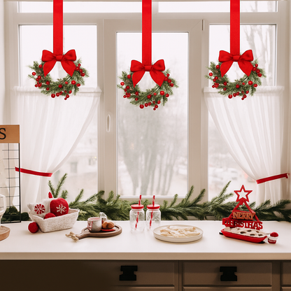 🎄Mini Christmas Wreaths with Ribbon Bows for Holiday Home Decor🎀