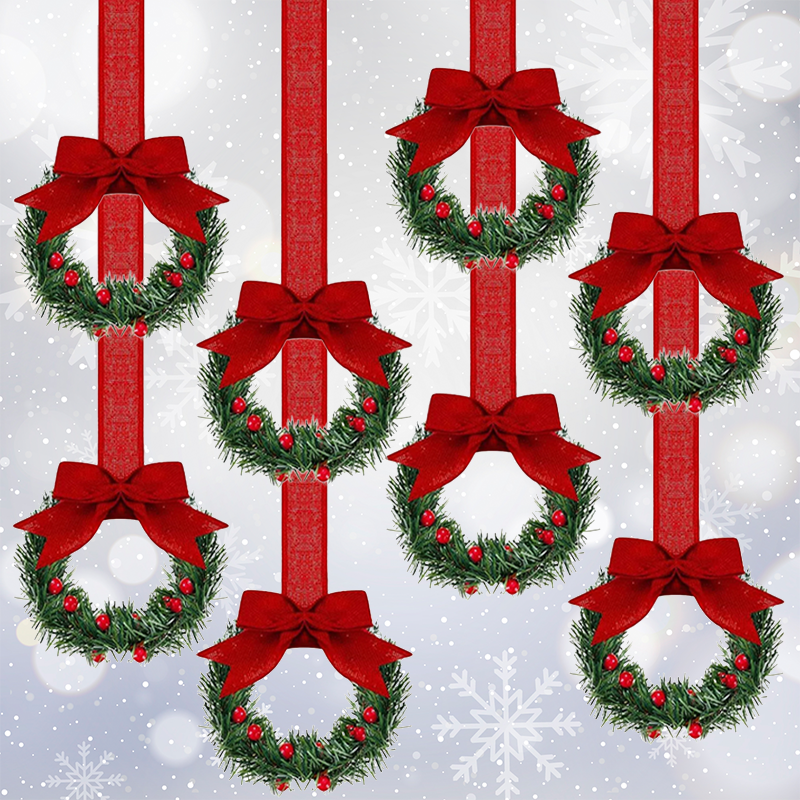 🎄Mini Christmas Wreaths with Ribbon Bows for Holiday Home Decor🎀