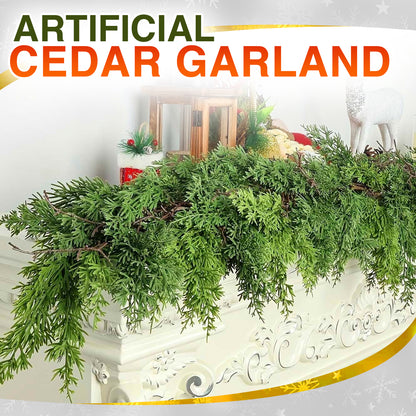 🎅🎄 Artificial Cedar Garland🇺🇸Green Pine Garland for Table, Mantel, Wall – Perfect for Indoor & Outdoor Christmas Decorations