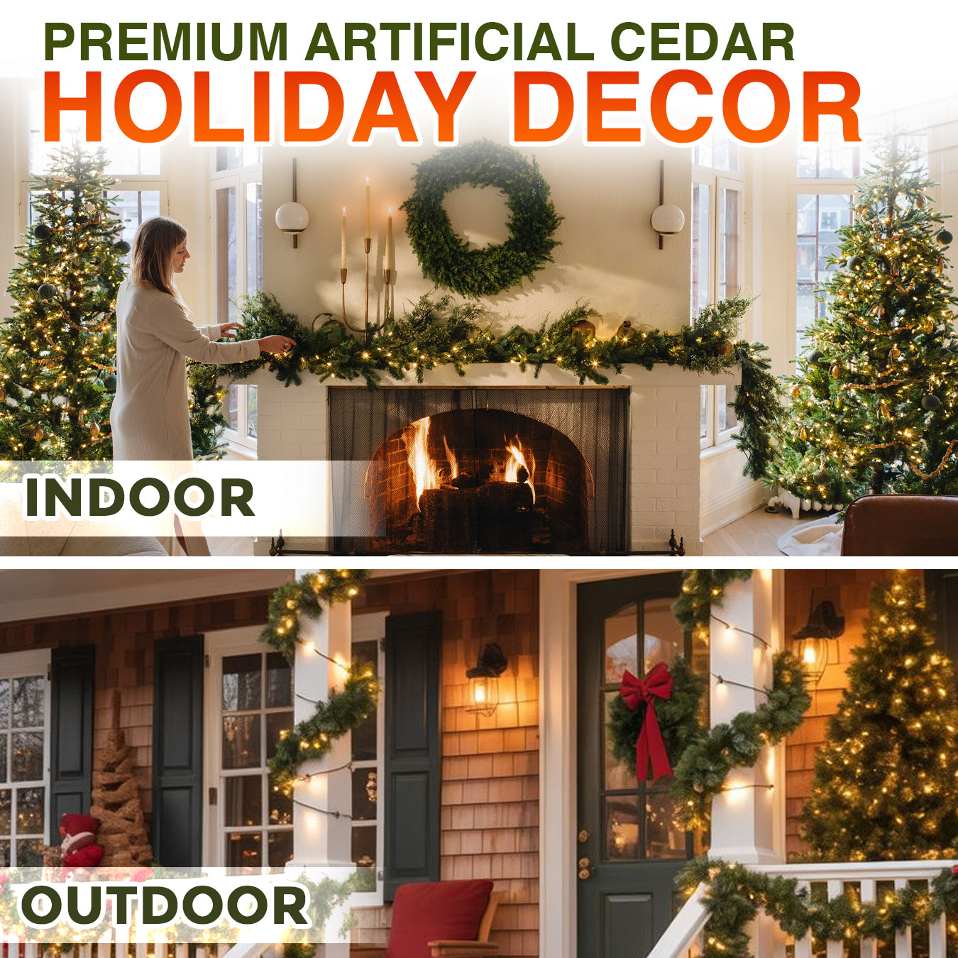 🎅🎄 Artificial Cedar Garland🇺🇸Green Pine Garland for Table, Mantel, Wall – Perfect for Indoor & Outdoor Christmas Decorations