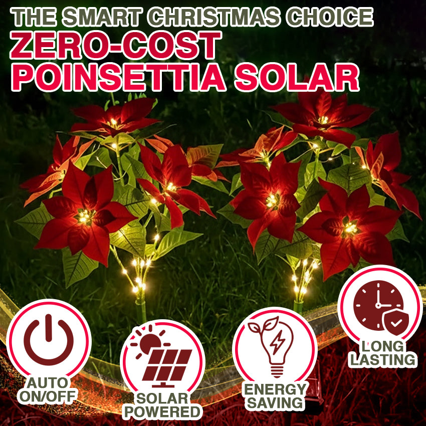 🌺Artificial Christmas Poinsettia Flower Solar Light🎄🎅(Waterproof, Garden, Xmas Party Decoration)